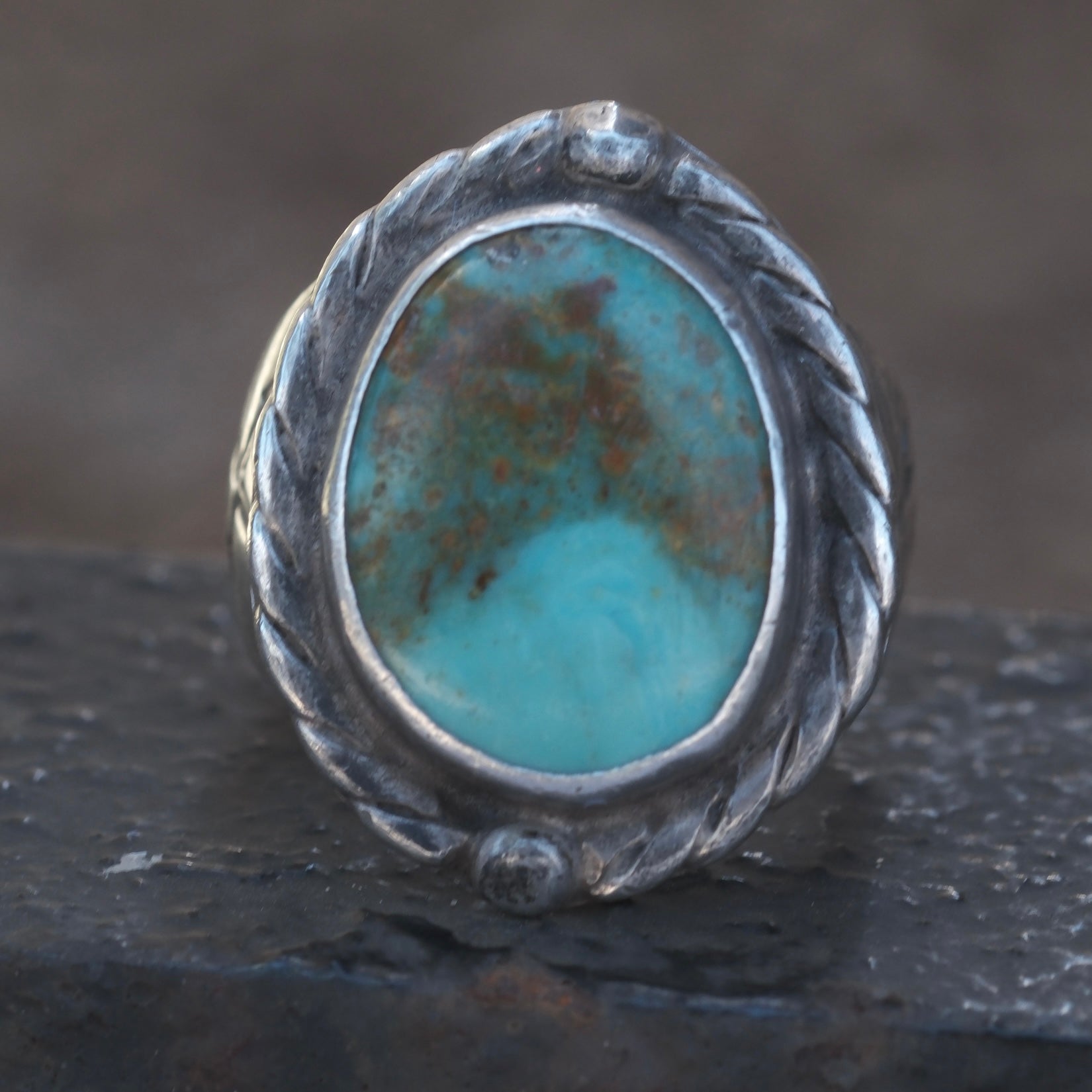 Vintage Sterling Turquoise Stamped Arrows Ring 10