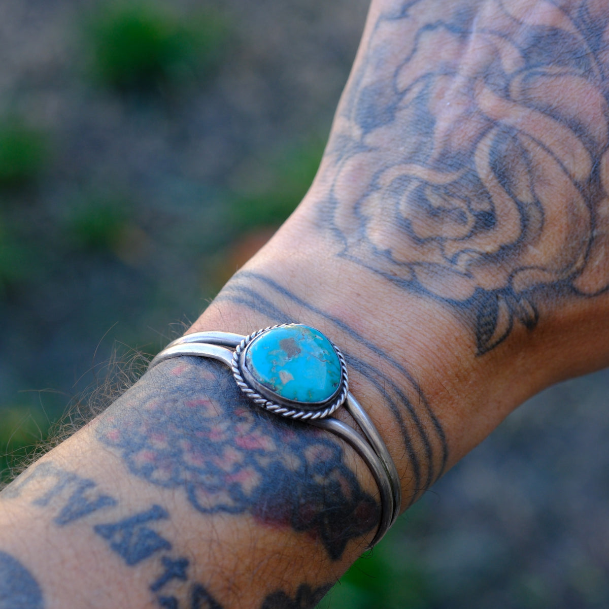 Vintage Sterling Turquoise Roper Cuff Bracelet