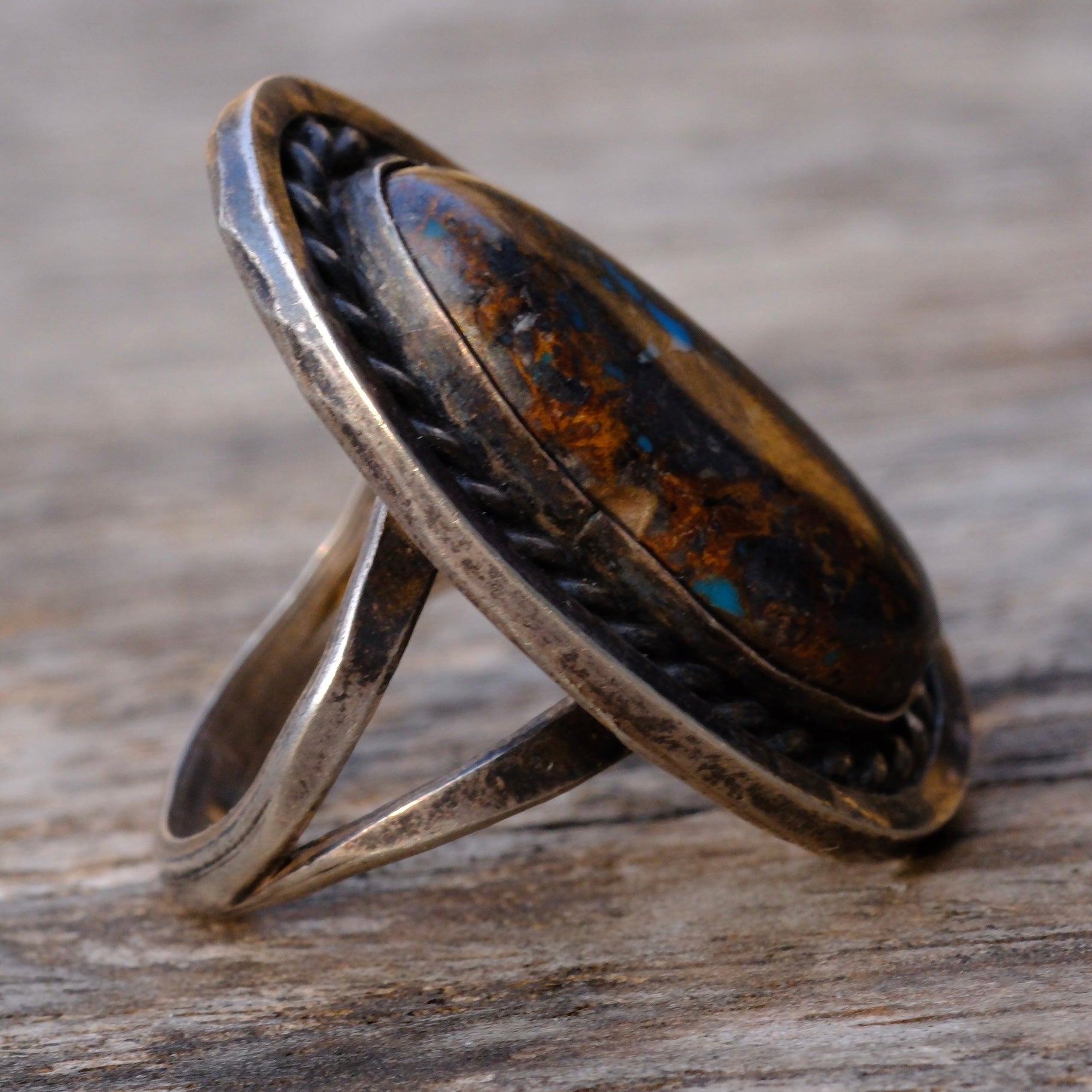 Vintage Sterling Bisbee Turquoise Roper Ring 6.75