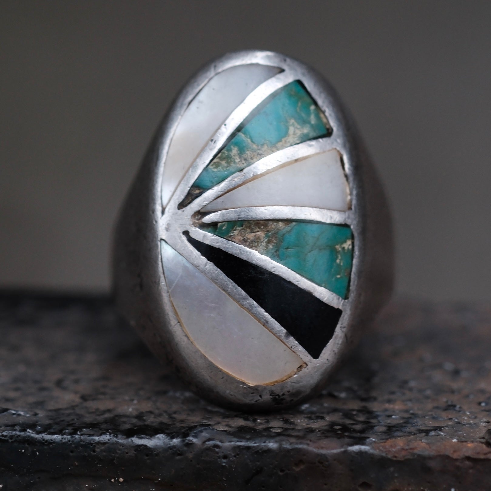Vintage Sterling Multistone Inlay Ring 9