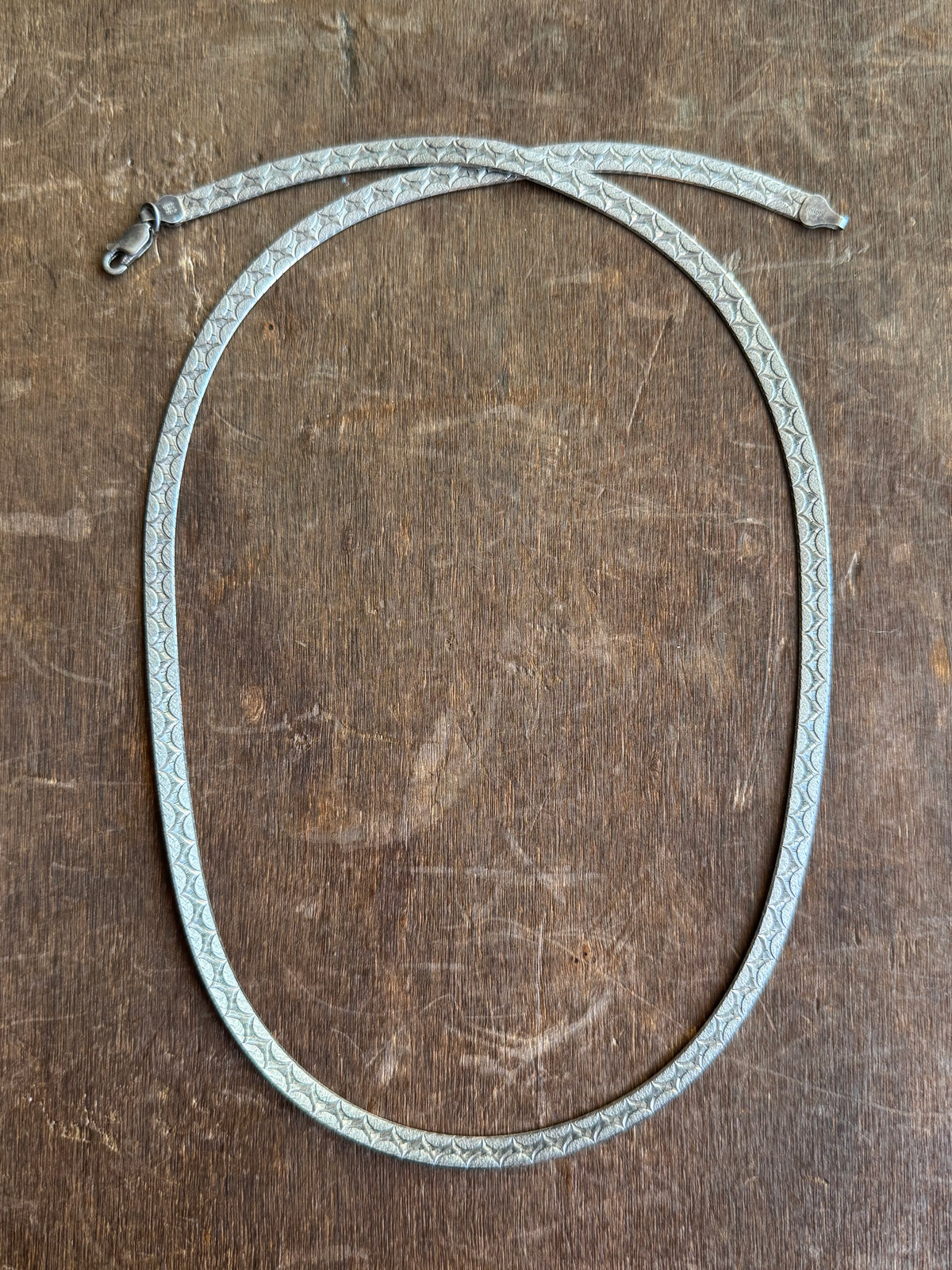 Vintage Sterling Silver 24” Etched Herringbone Chain
