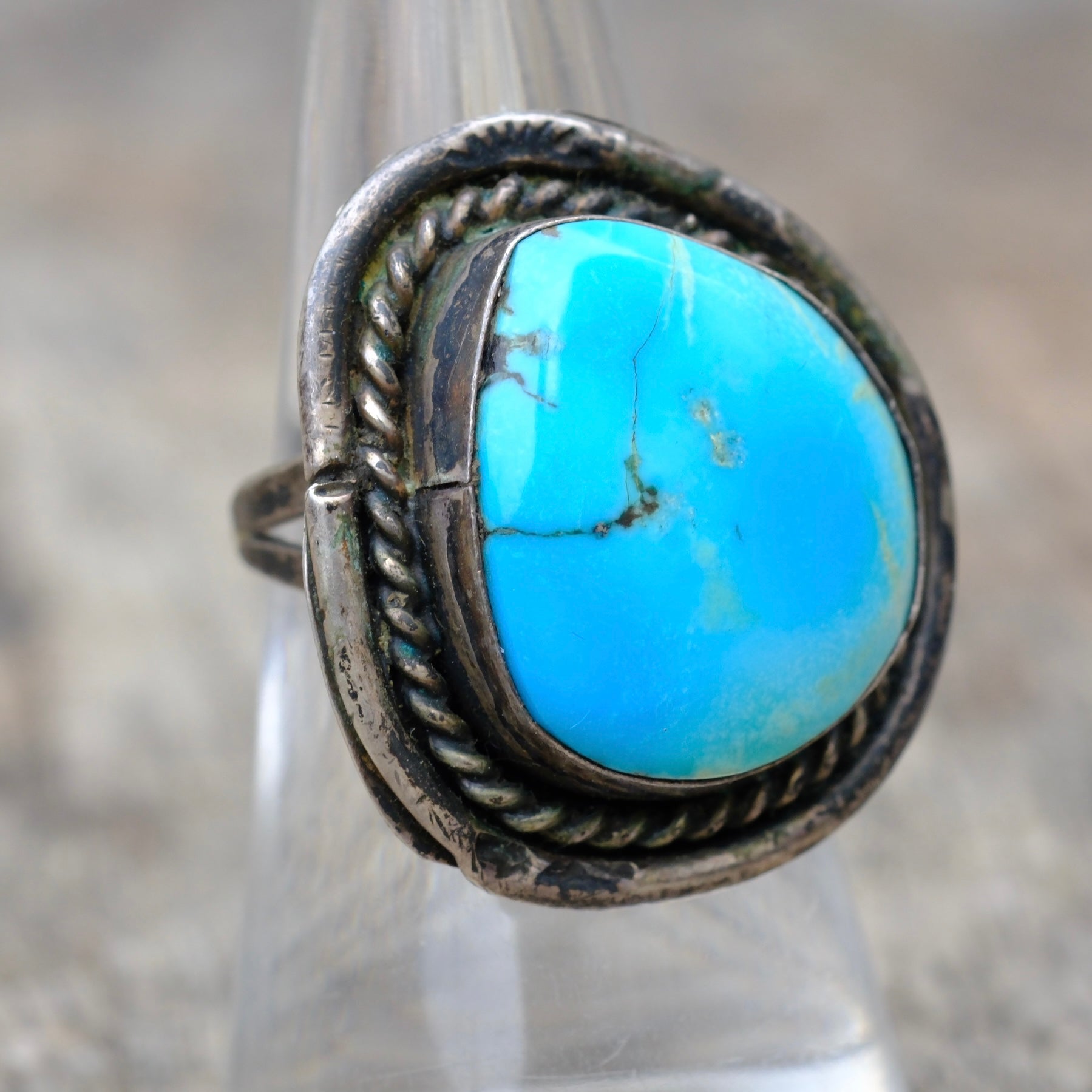 Vintage Sterling Turquoise Roper Ring 6.5