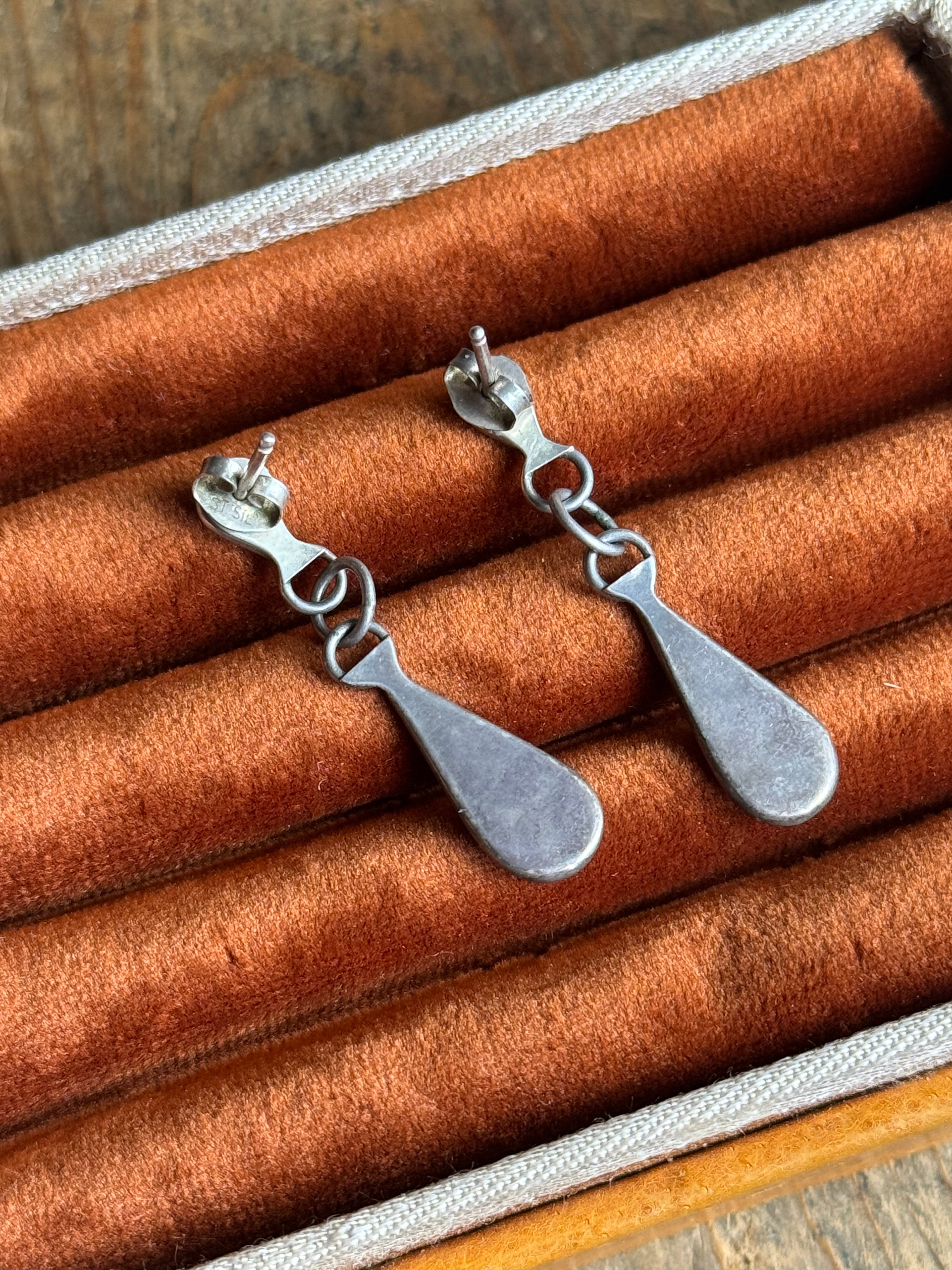 Vintage Sterling Silver Turquoise Inlay Teardrop Earrings