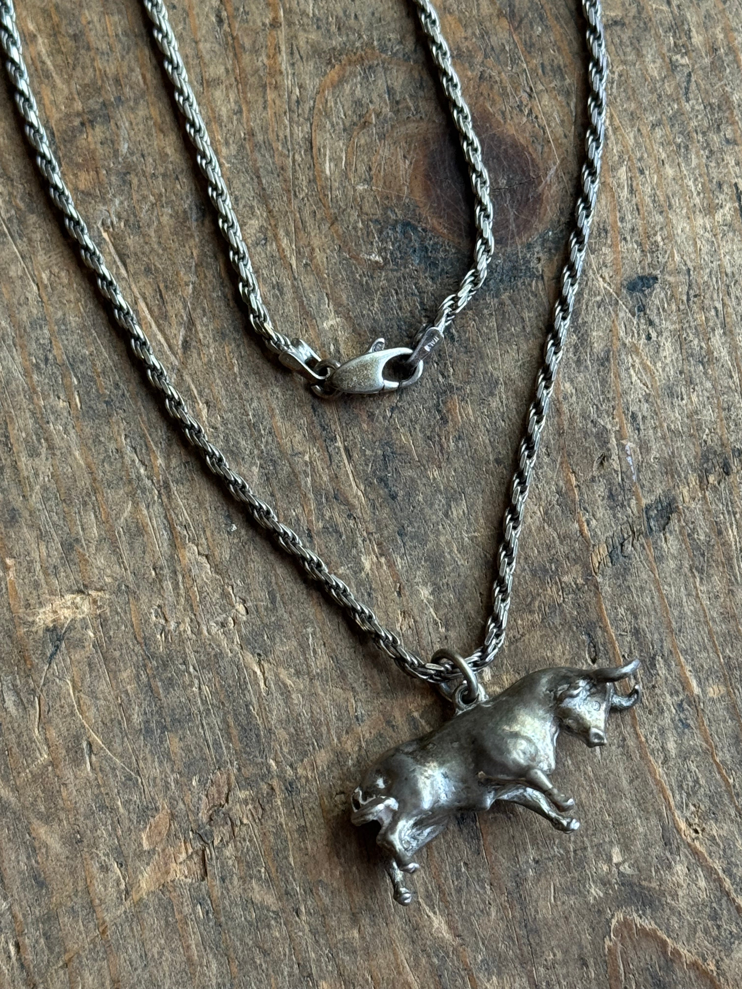 Vintage Sterling Silver Bull Necklace