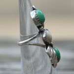 Vintage Sterling Turquoise and MOP Feather Ring 3.75