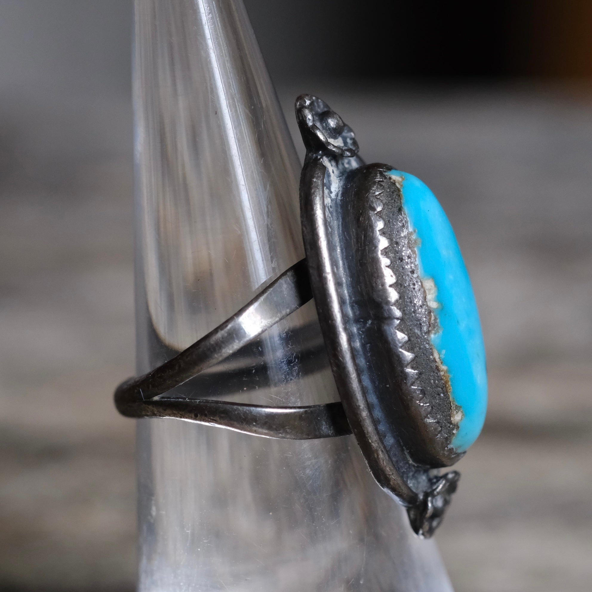 Vintage Sterling Turquoise Roper Ring 5.25