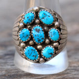 Vintage Sterling Chunky Turquoise Cluster Ring 13