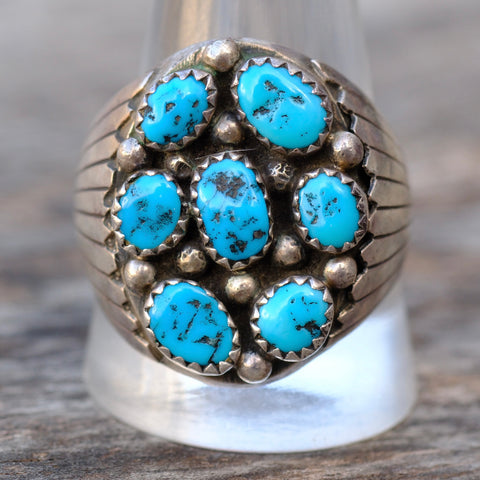 Vintage Sterling Chunky Turquoise Cluster Ring 13