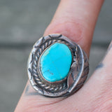 Vintage Sterling Turquoise Feather Ring 4