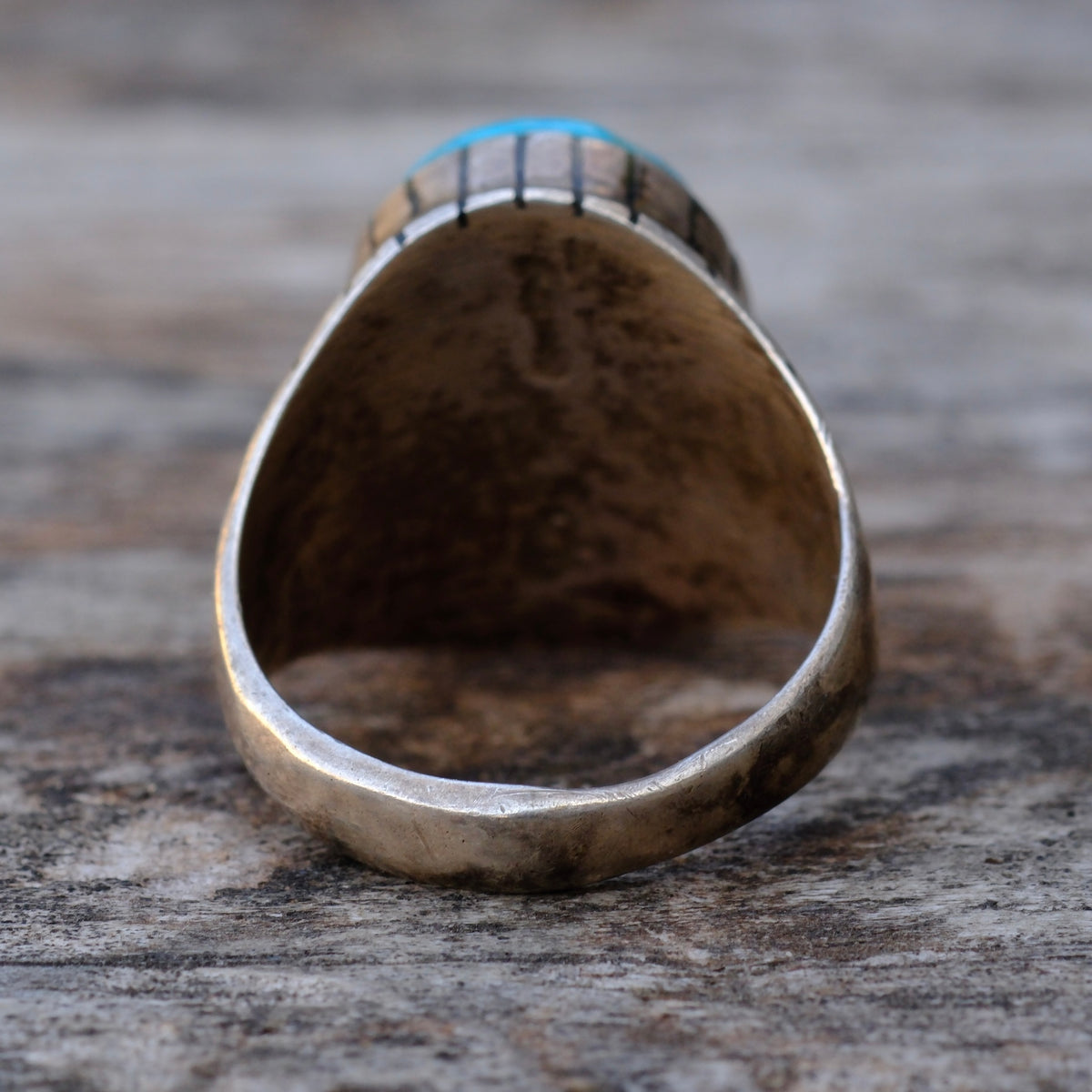 Vintage Sterling Turquoise Ribbed Band Ring 9.5