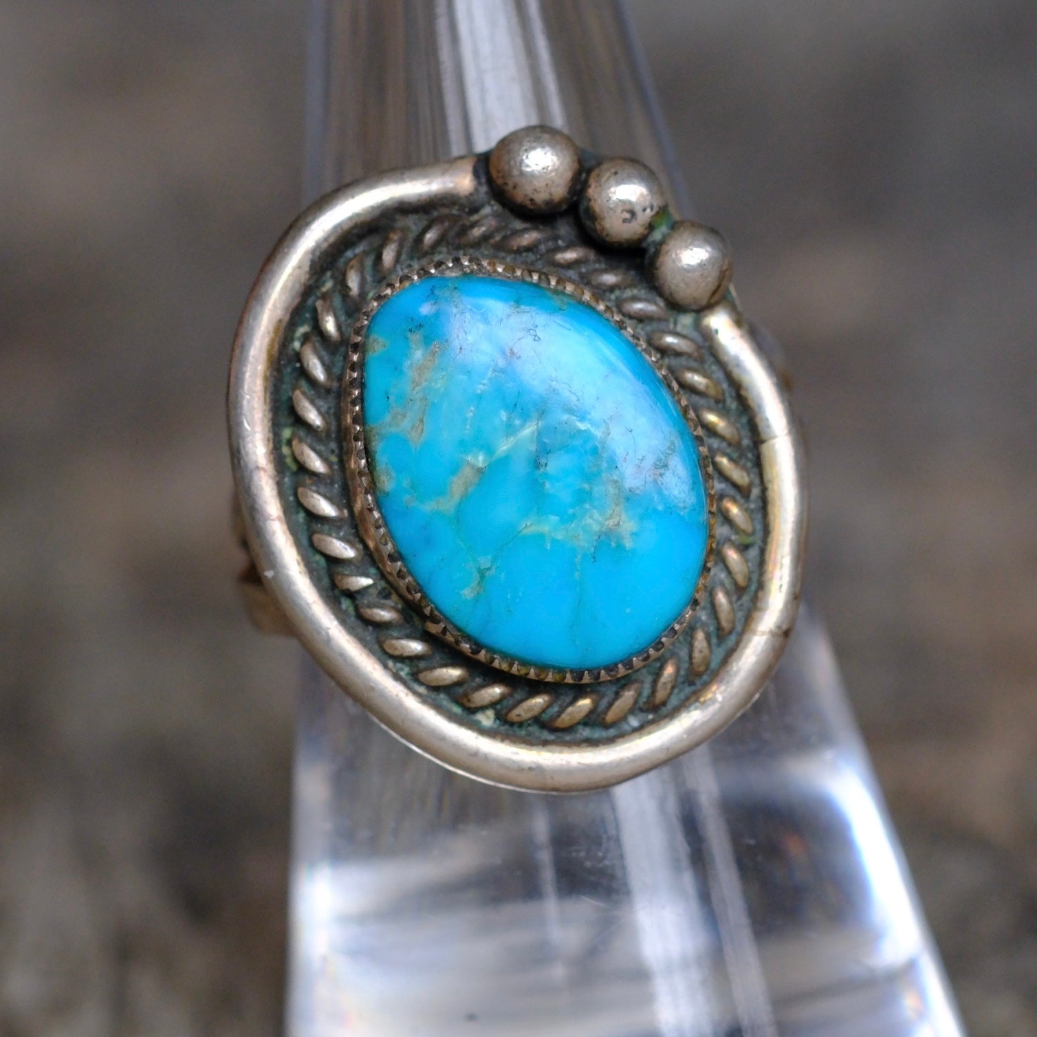 Vintage Sterling Turquoises Roper Ring 7.5