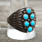 Vintage Sterling Multistone Turquoise Ribbed Band Ring 12
