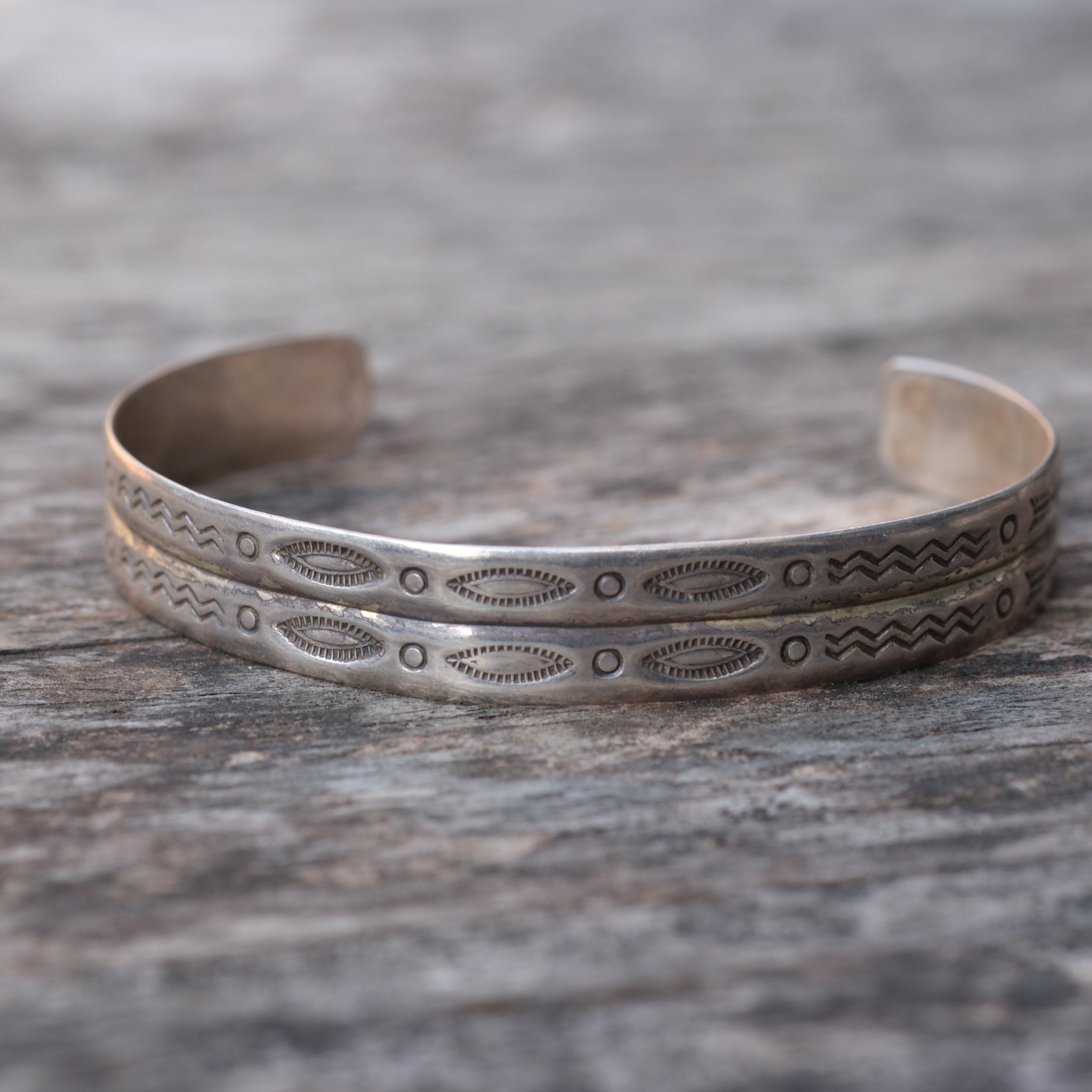 Vintage Sterling Silver Stamped Double Cuff