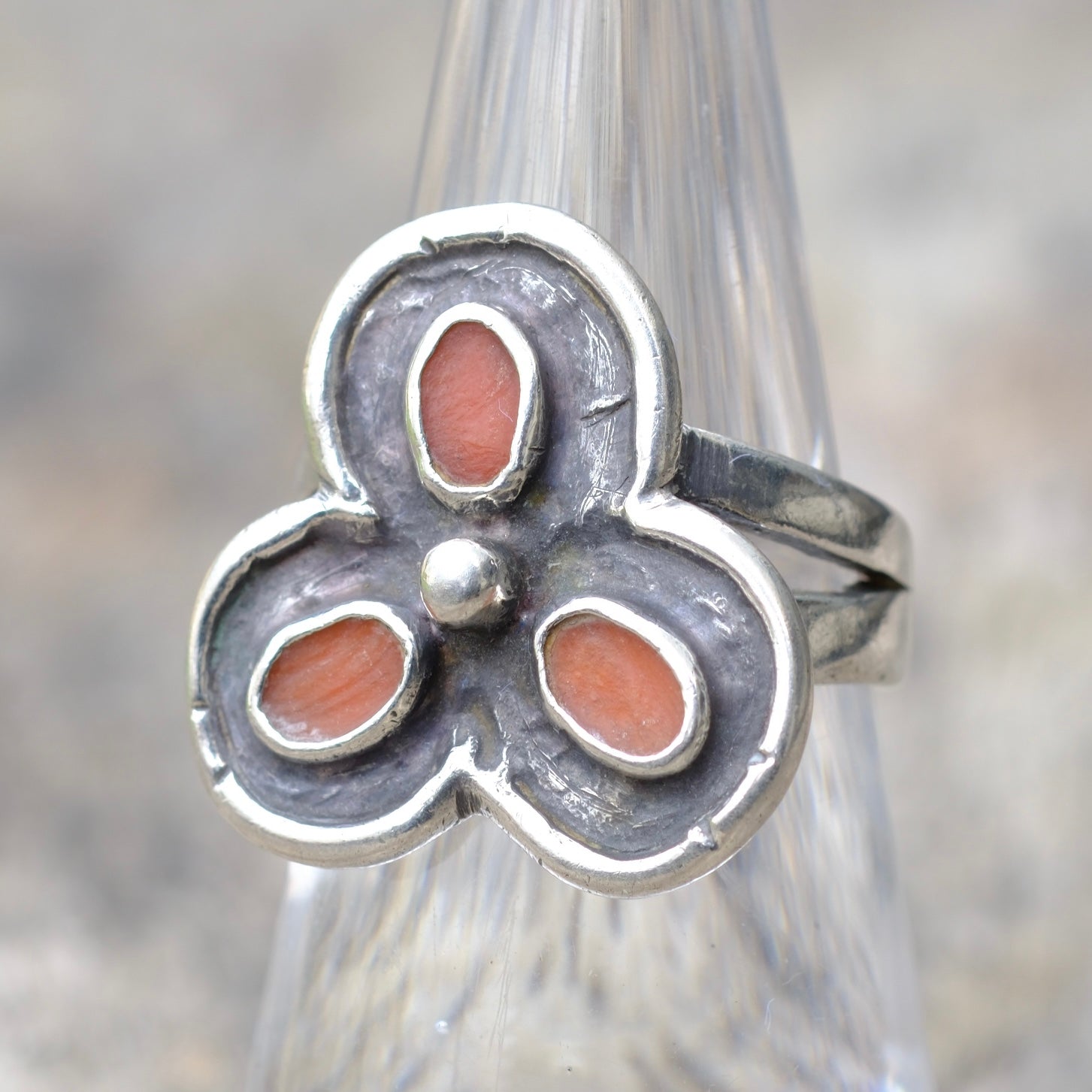 Vintage Sterling Coral Cluster Ring 6.25