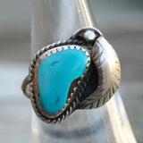 Vintage Sterling Turquoise Feather Ring 6.75