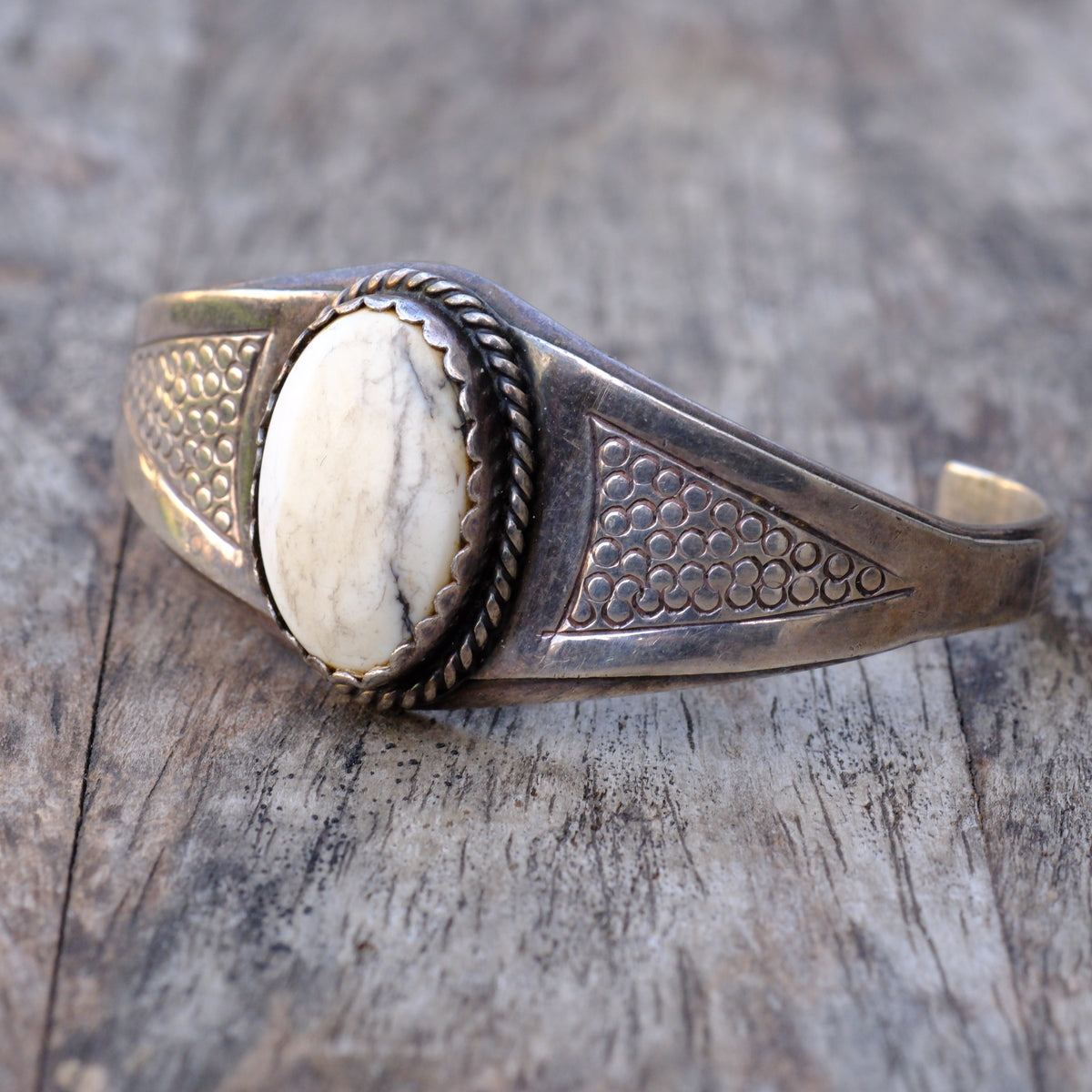 Vintage Sterling White Buffalo Cuff Bracelet
