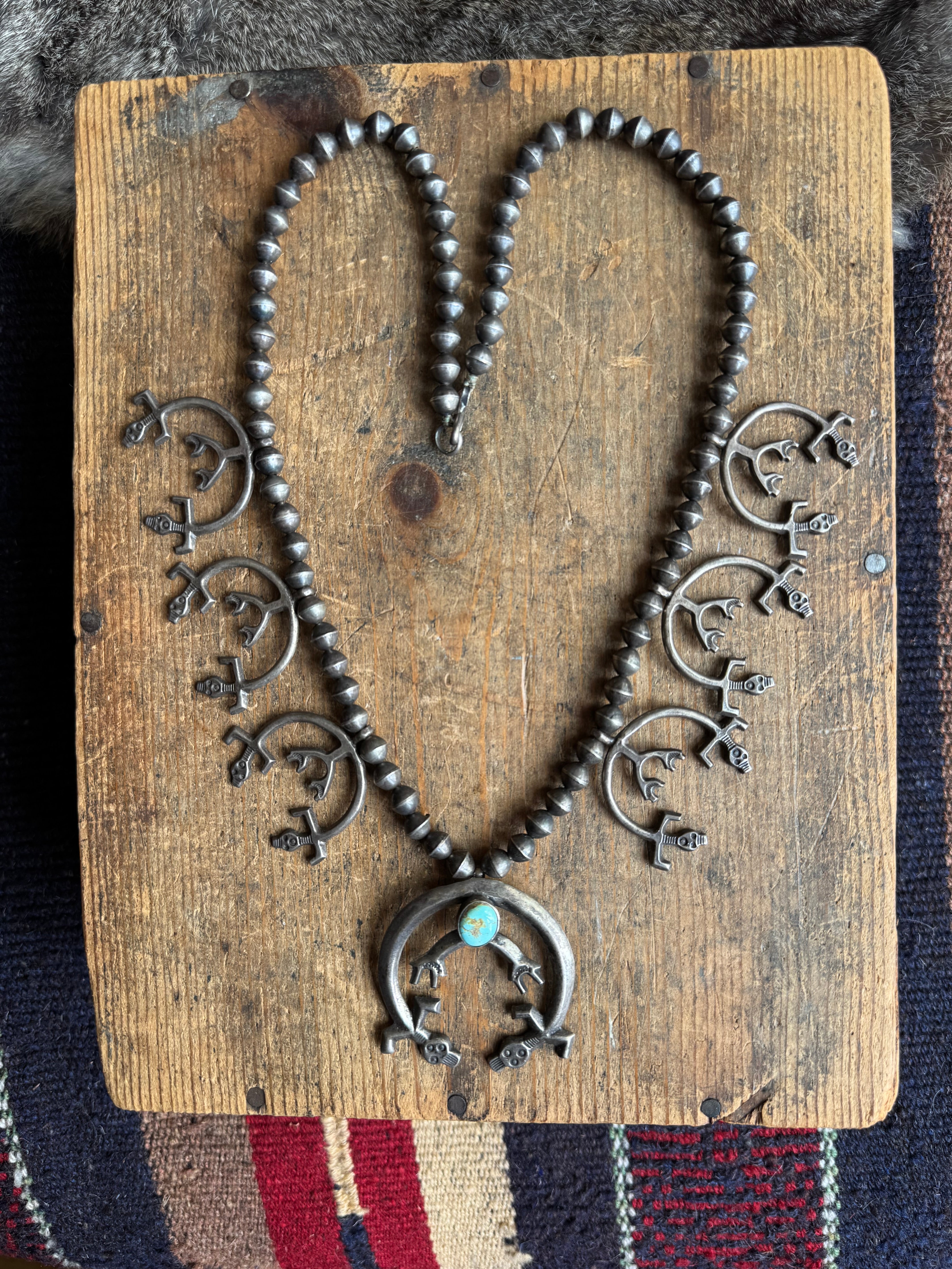 Vintage Sterling Silver Turquoise Yei Rainbow Woman Squash Blossom