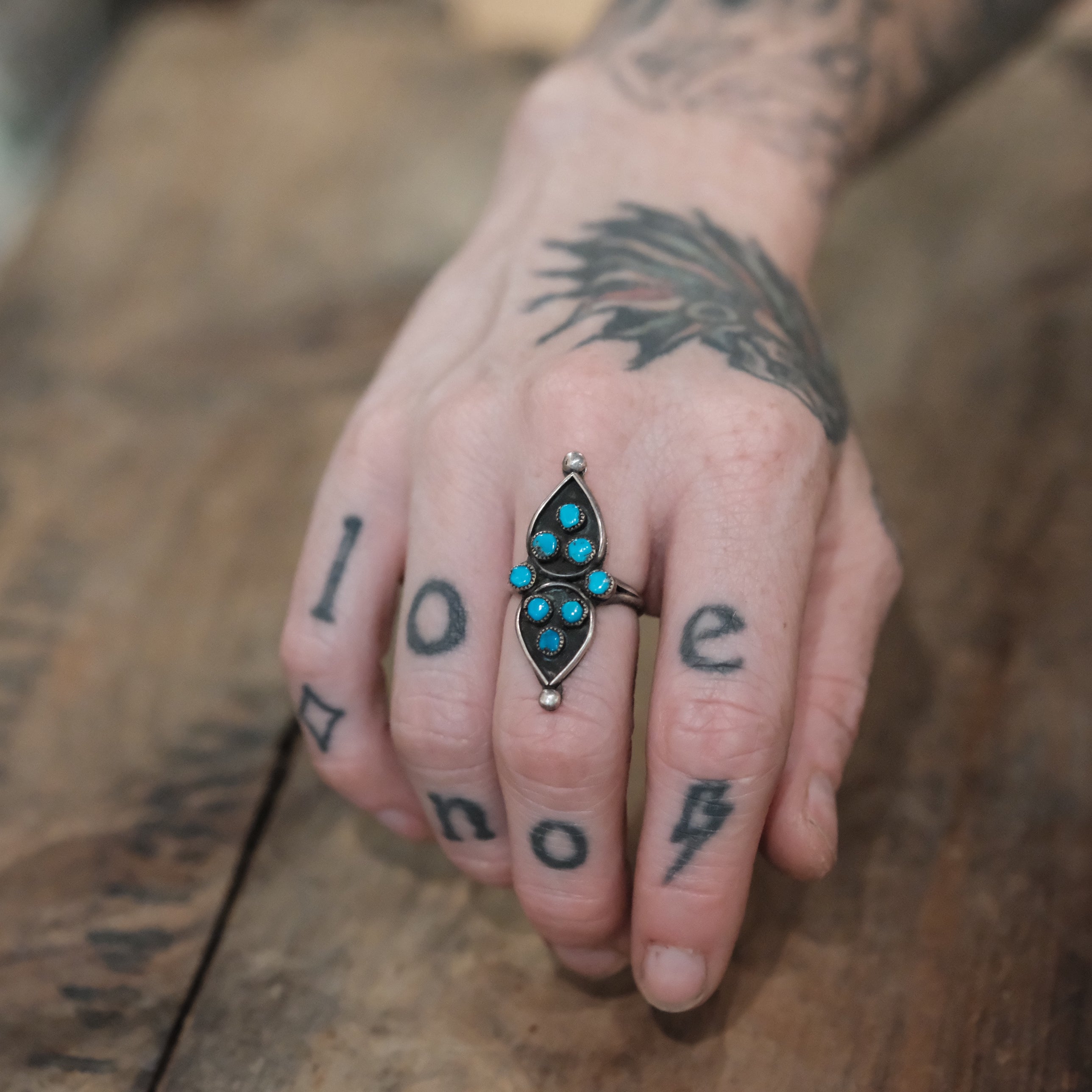 Vintage Sterling Turquoise Cluster Ring 6.5