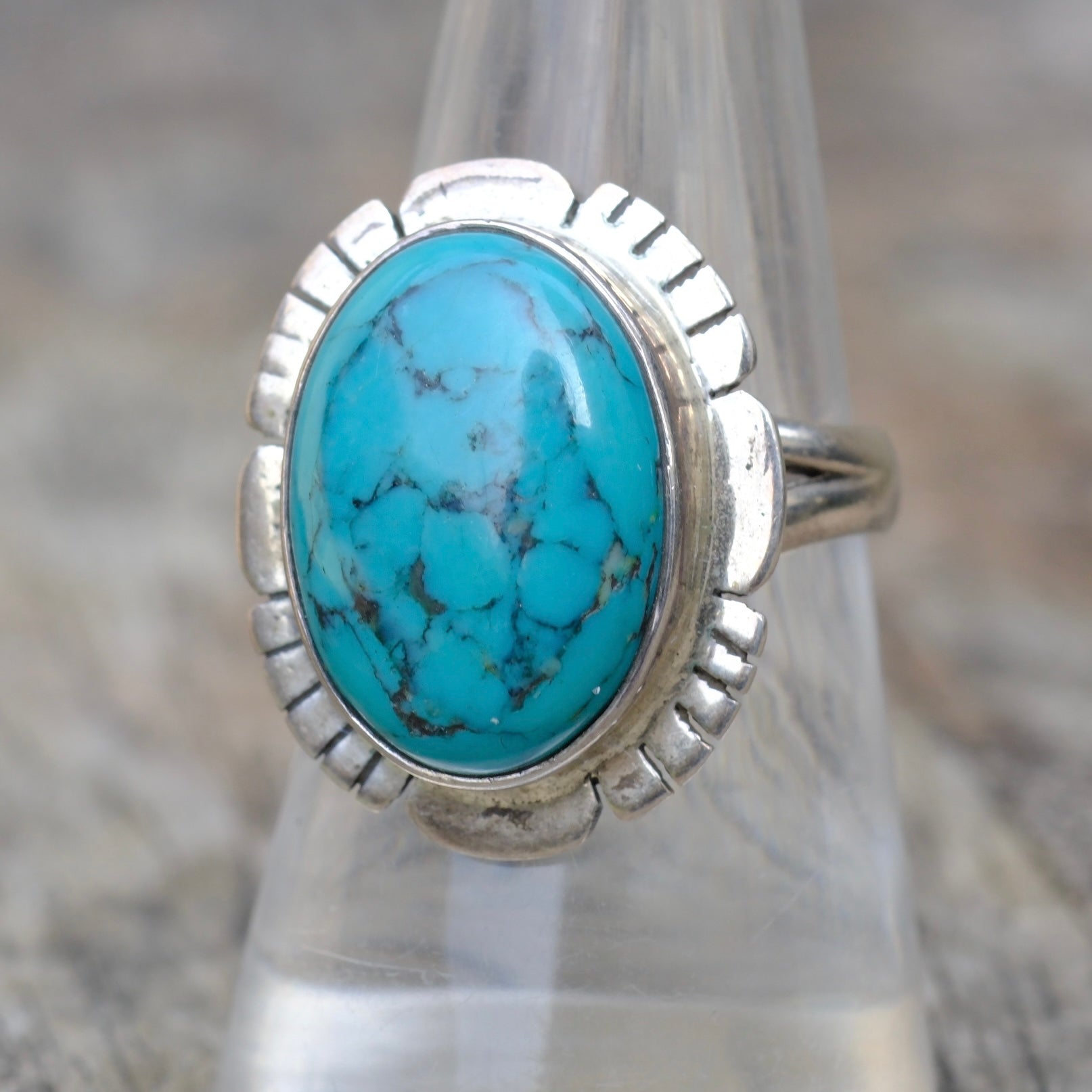 Vintage Sterling Turquoise Ring 8.25