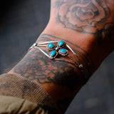 Vintage Sterling Turquoise Cluster Cuff Bracelet 6"