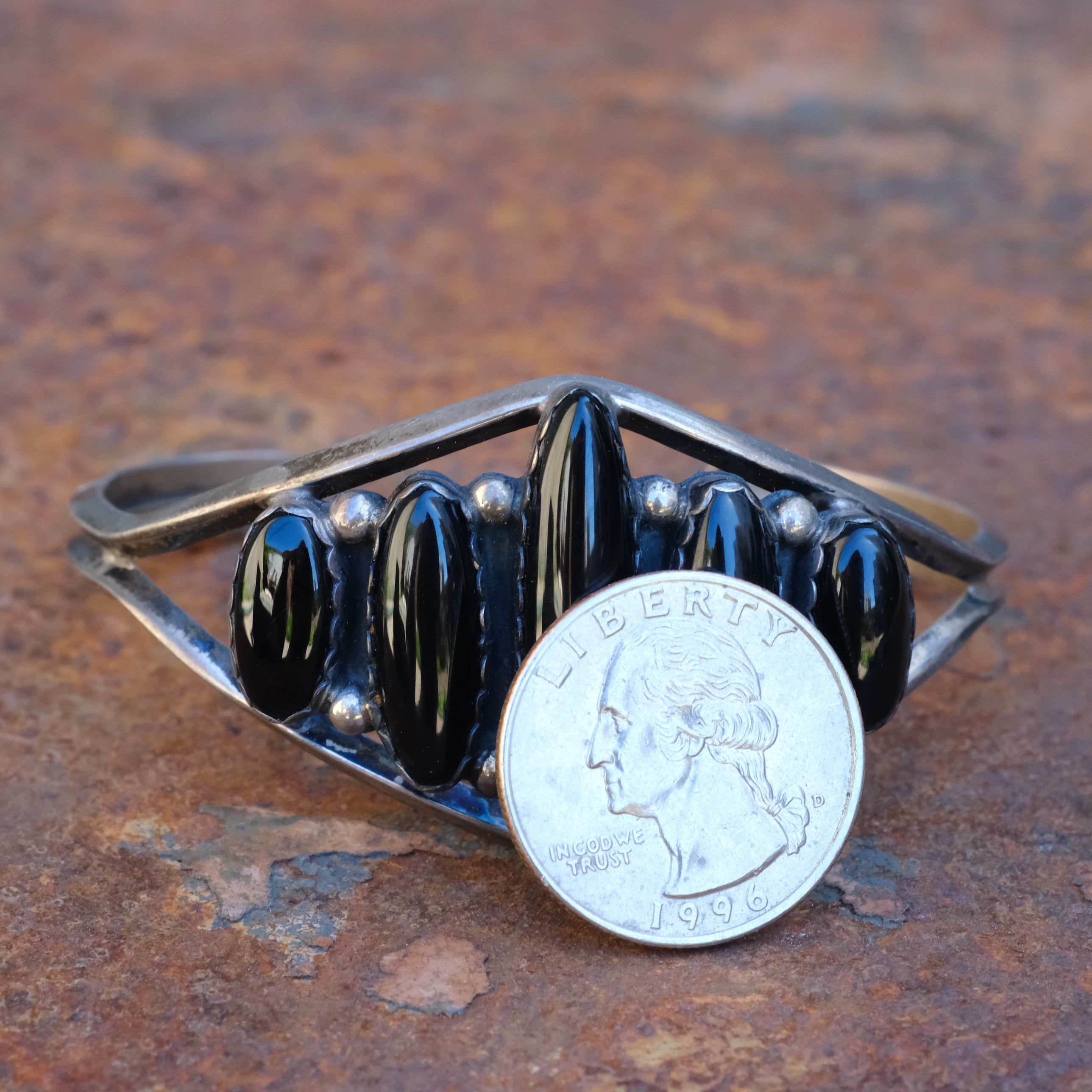 Vintage Sterling 5-Stone Onyx Cuff