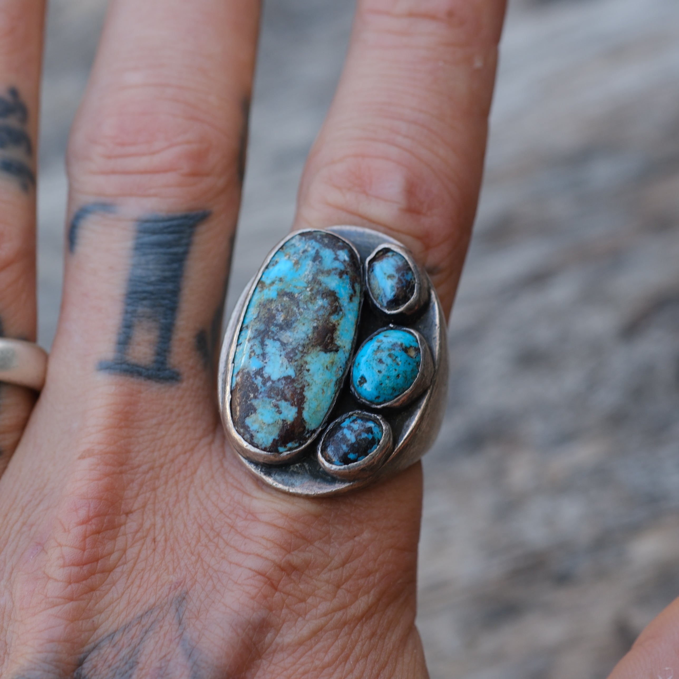 Older Vintage Sterling 4-Stone Turquoise Ring 12