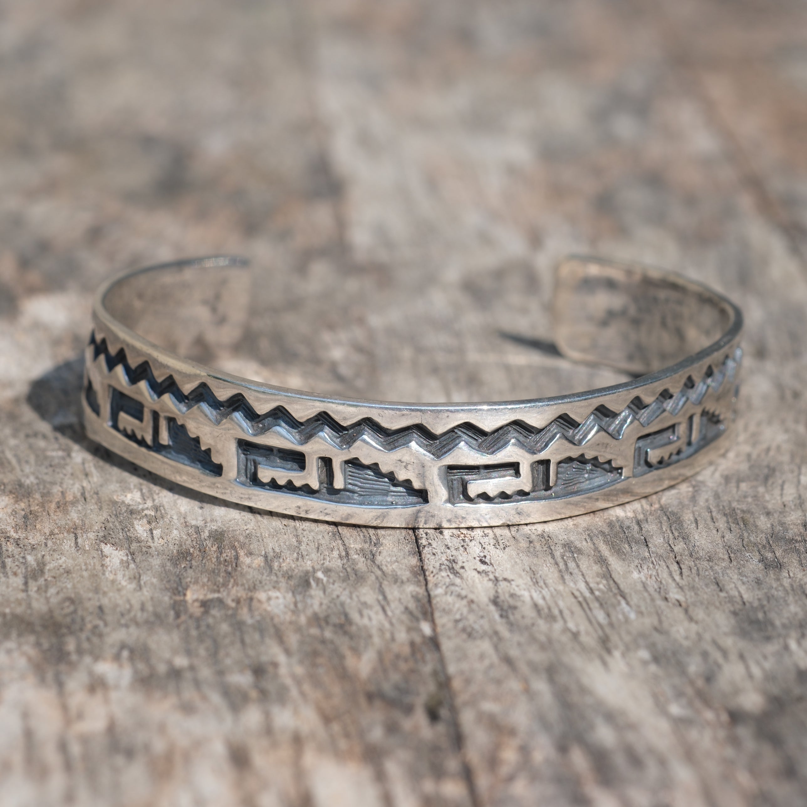 Vintage Sterling Silver Etched Cuff