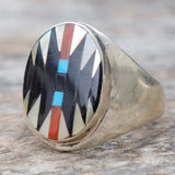 Vintage Sterling Zuni Inlay Ring 9.75
