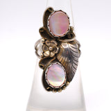 Vintage Sterling 2-Stone mother Of Pearl Feather Ring 5.5