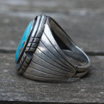 Vintage Sterling Turquoise Ribbed Band Ring 9.25