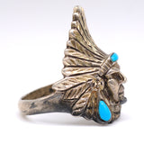 Vintage Sterling Turquoise Big Chief Ring 12