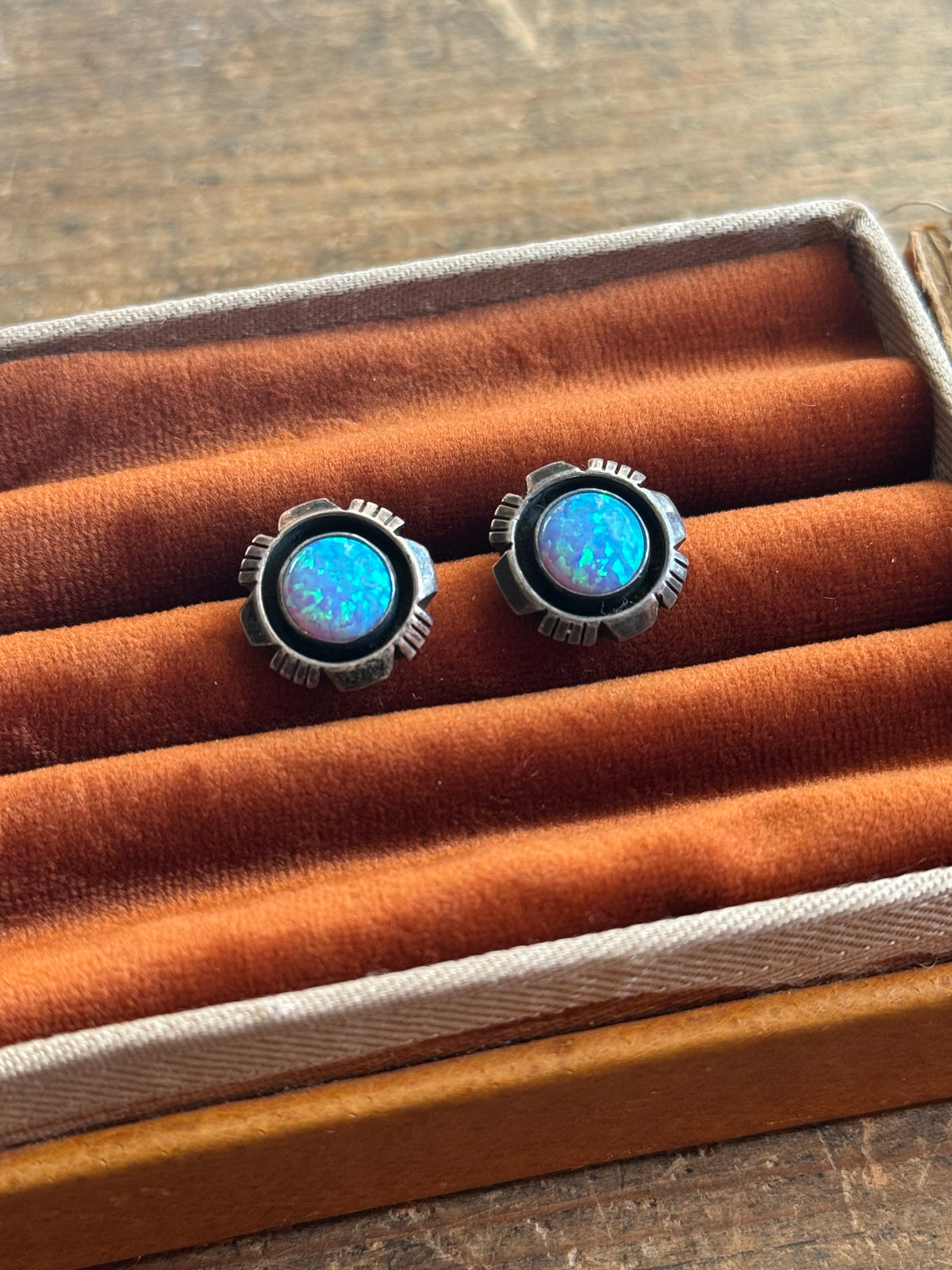 Vintage Sterling Silver Galaxy Opal Sawcut Earrings