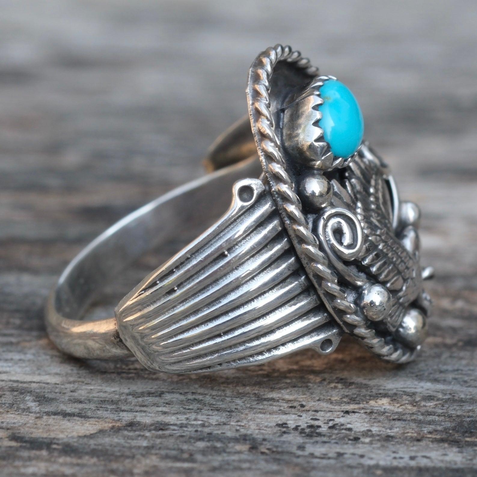 Vintage Sterling Turquoise Eagle Ring 11.5
