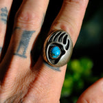Vintage Sterling Turquoise Bear Paw Ring 9.5