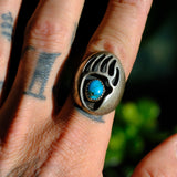 Vintage Sterling Turquoise Bear Paw Ring 9.5
