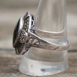 Vintage Sterling Onyx Marcasite Ring 10.75