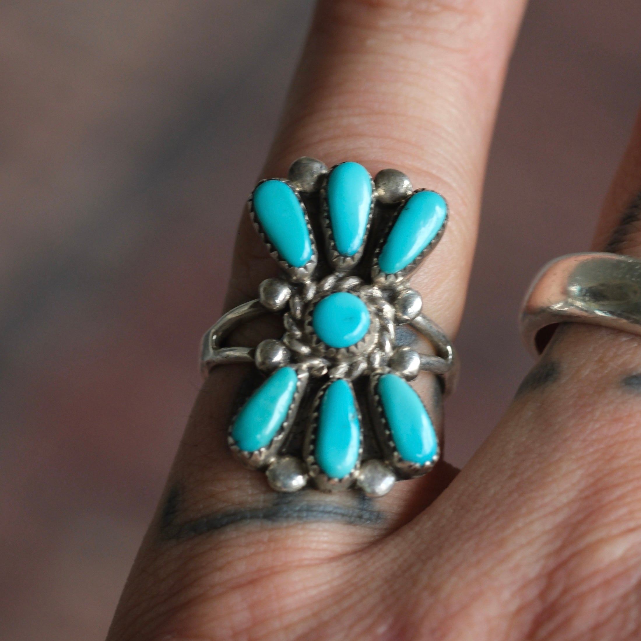 Vintage Sterling Turquoise Cluster Ring 5