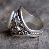 Vintage Sterling White Buffalo Feather Ring 10.75