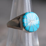 Vintage Sterling Turquoise Inlay Pinwheel Ring 6