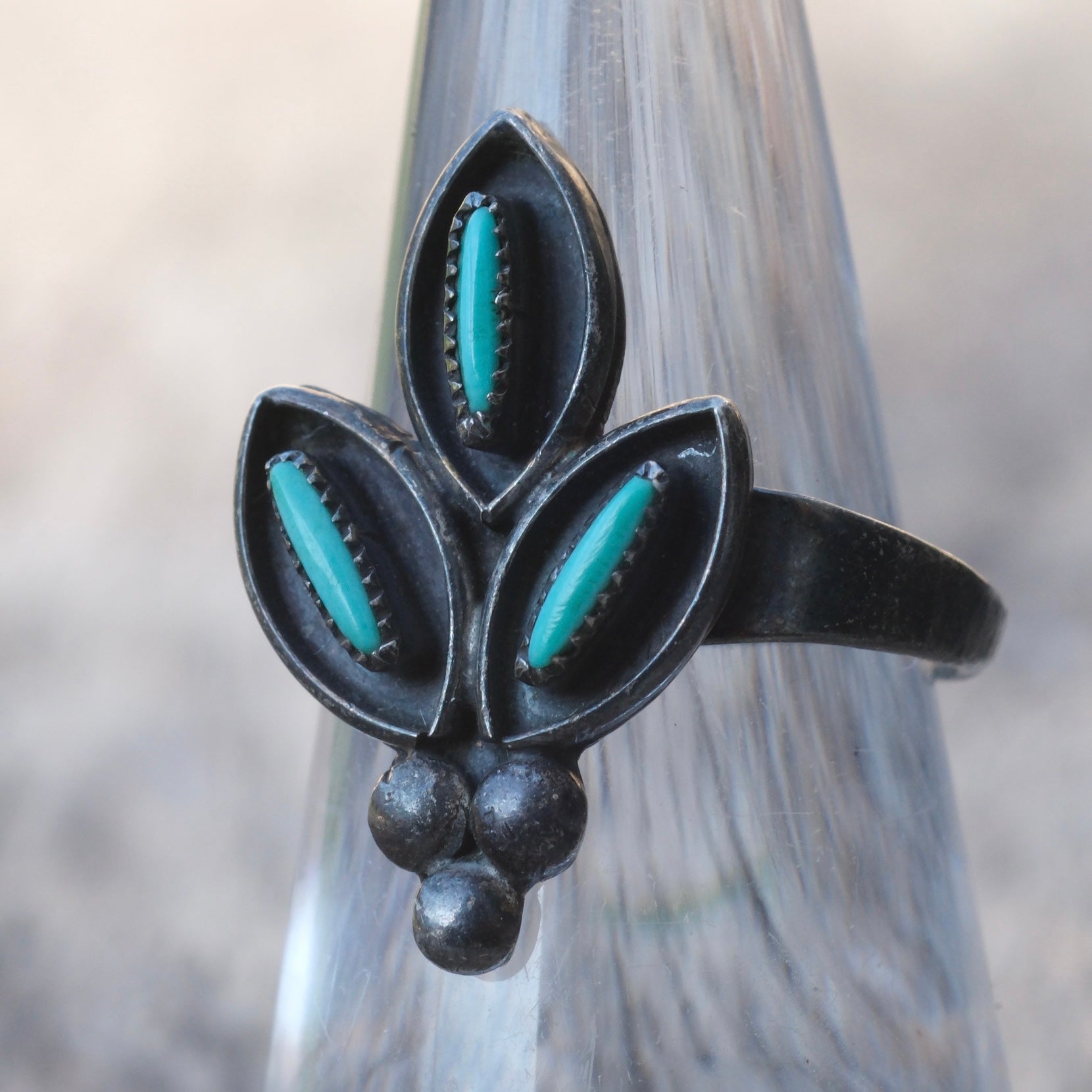 Vintage Sterling Turquoise Cluster Ring 6