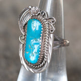 Vintage Sterling Turquoise Feather Ring 6.25