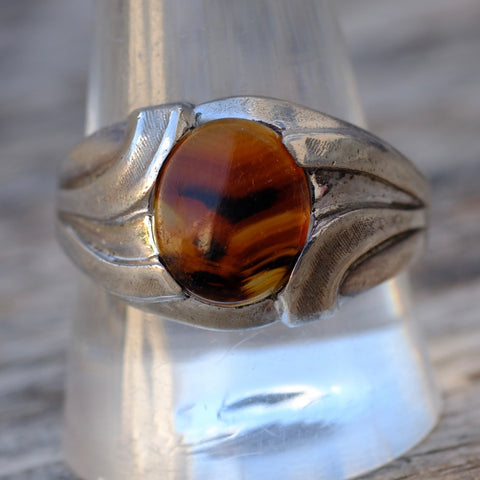 Vintage Sterling Agate Signet Ring 11.75