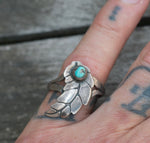 Vintage Sterling Turquoise Feather Ring 9.5