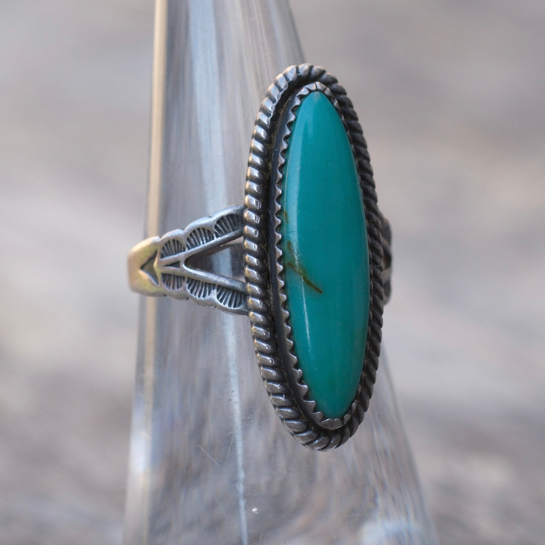 Vintage Sterling Turquoise Roper Ring 5
