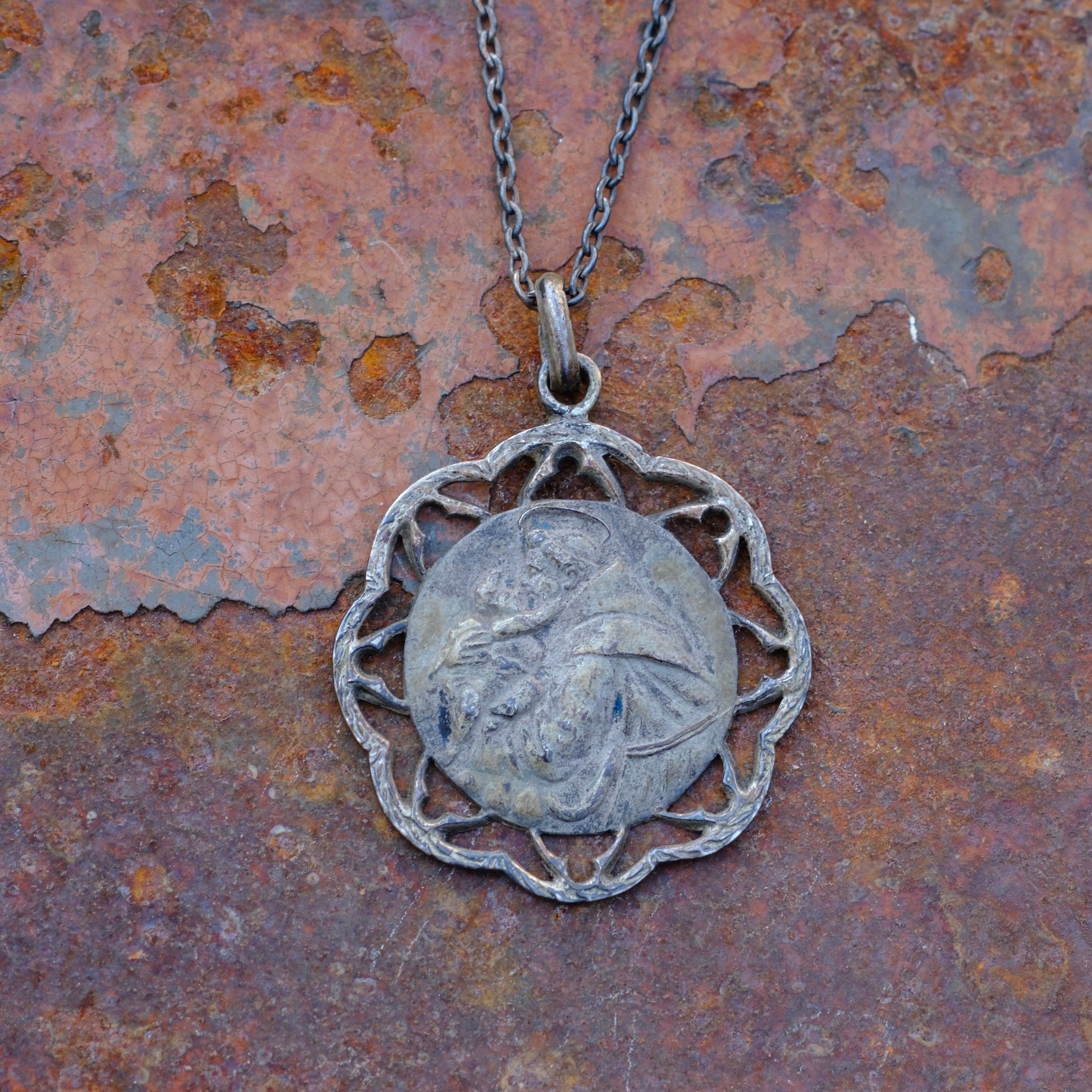 Vintage sterling Silver Saint Necklace