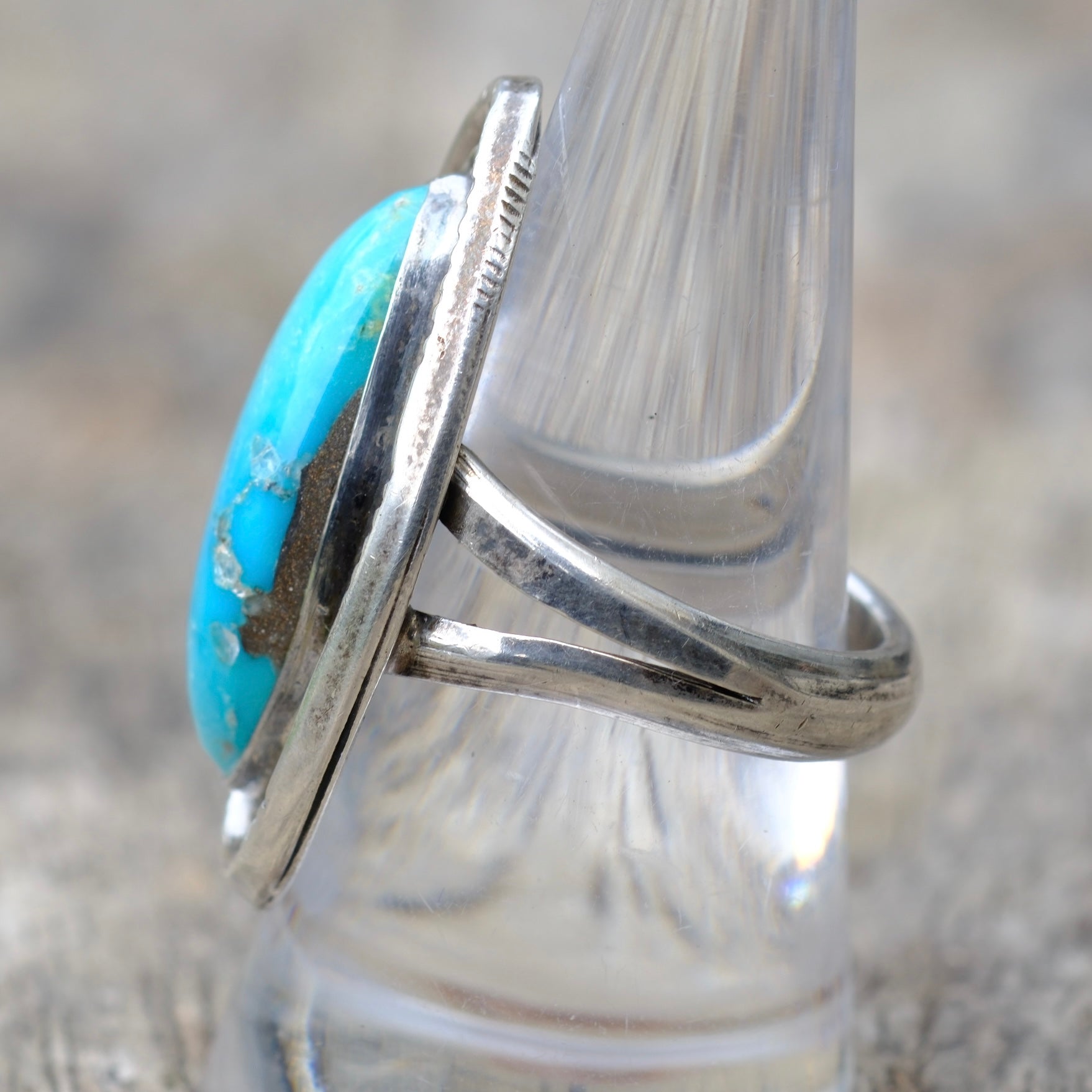 Vintage Sterling Turquoise Roper Ring 9