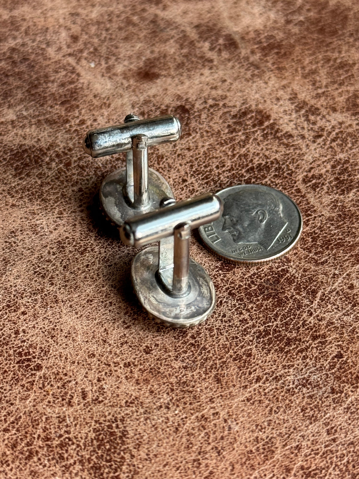Vintage Sterling Silver Roped Turquoise Cufflinks