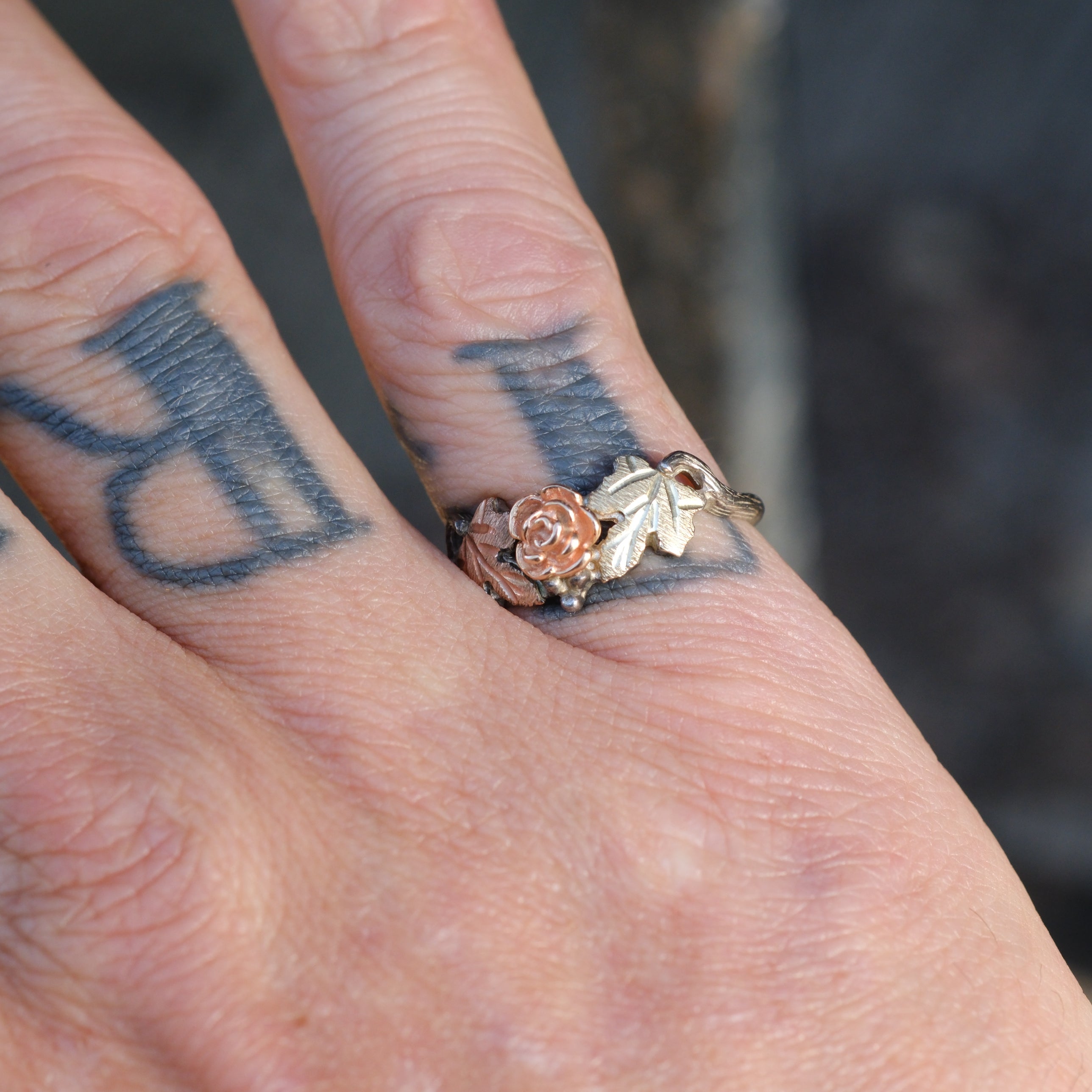 Vintage Sterling and Gold Rose Ring 6.5