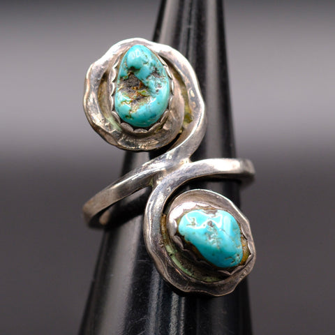Vintage Sterling 2-Stone Turquoise Ring 5.5