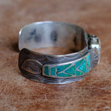 Vintage Sterling Turquoise Inlay Watch Cuff Bracelet